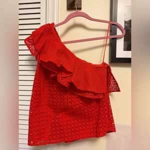 J.Crew Ruffled One Shoulder Eyelet Top